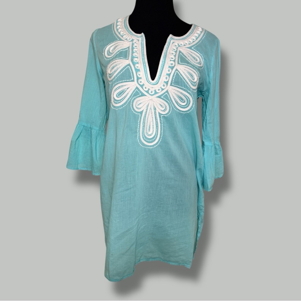Lilly Pulitzer Light Aqua Piet Coverup Embroidered Tunic Dress